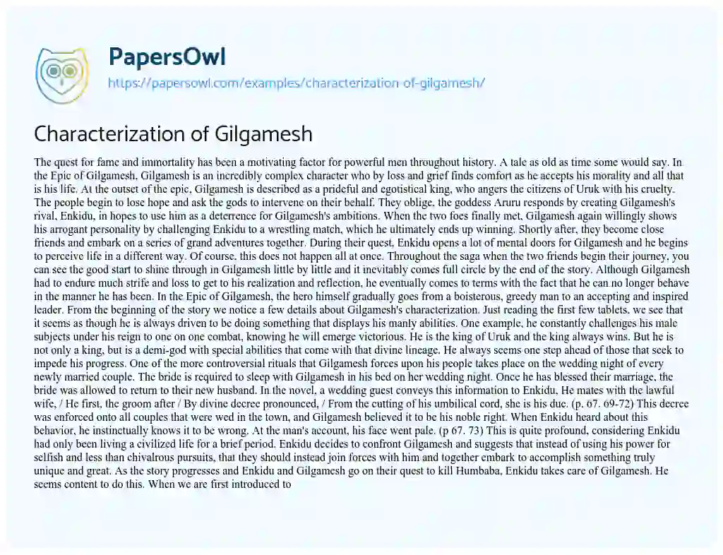 Essay on Characterization of Gilgamesh