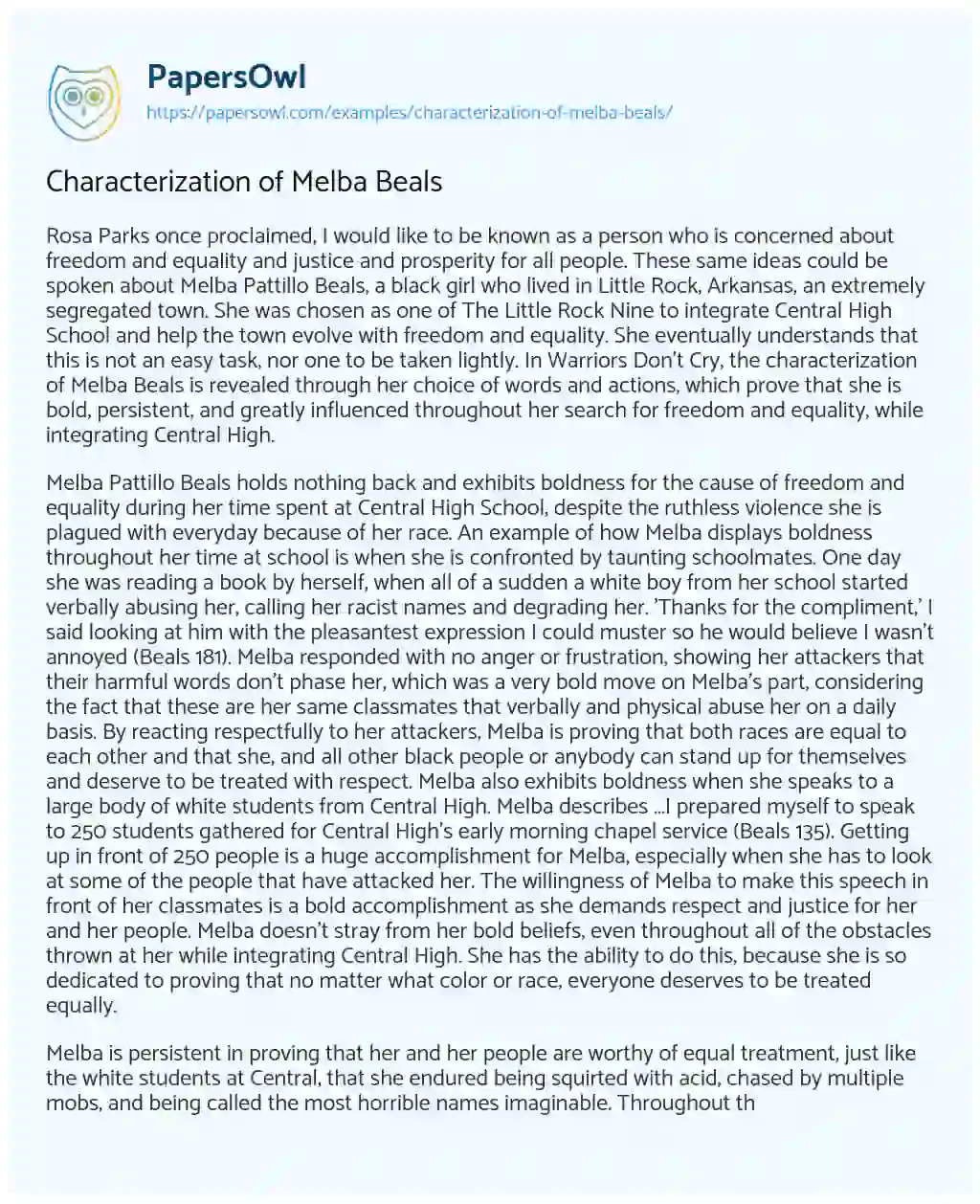 Characterization of Melba Beals essay