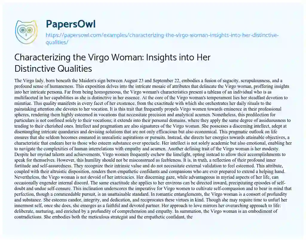 Essay on Characterizing the Virgo Woman: Insights into her Distinctive Qualities