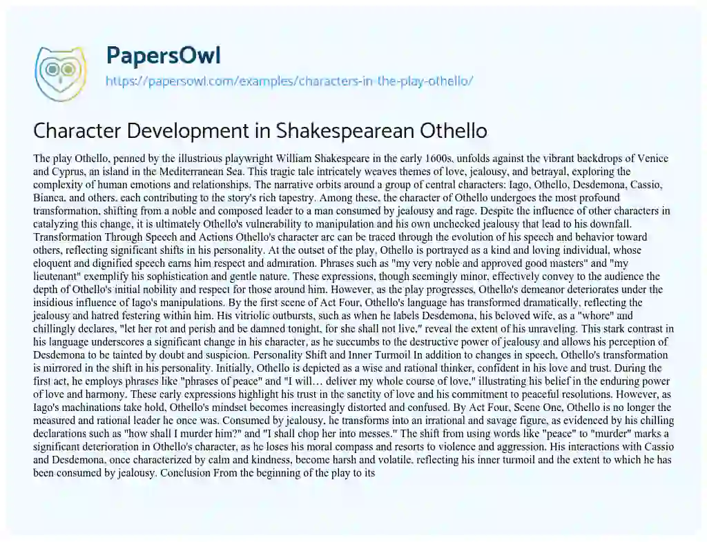 Essay on Characters in the Play Othello