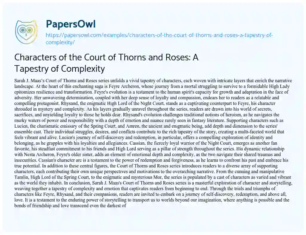 Essay on Characters of the Court of Thorns and Roses: a Tapestry of Complexity