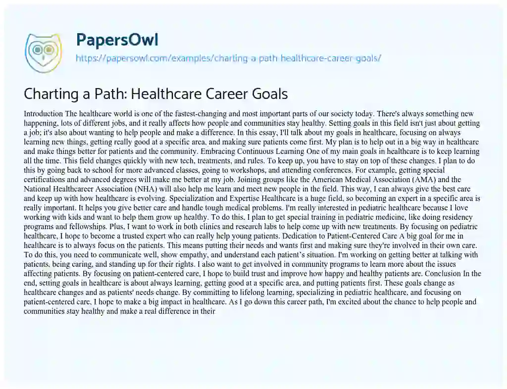 Essay on Charting a Path: Healthcare Career Goals