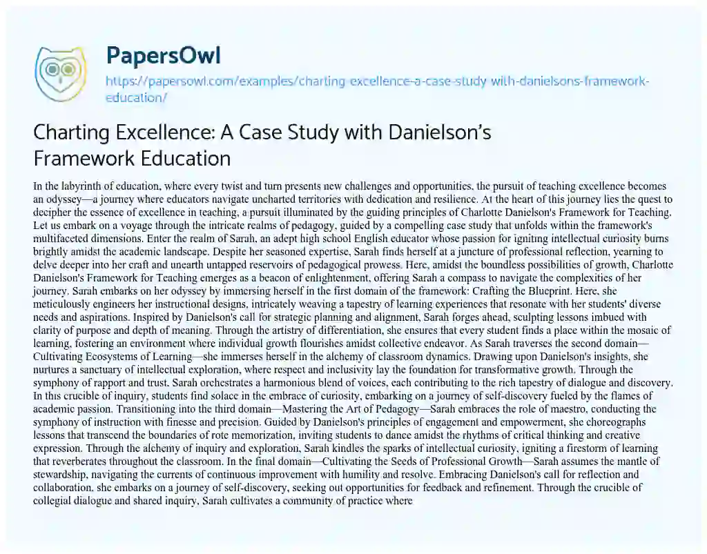 Essay on Charting Excellence: a Case Study with Danielson’s Framework Education