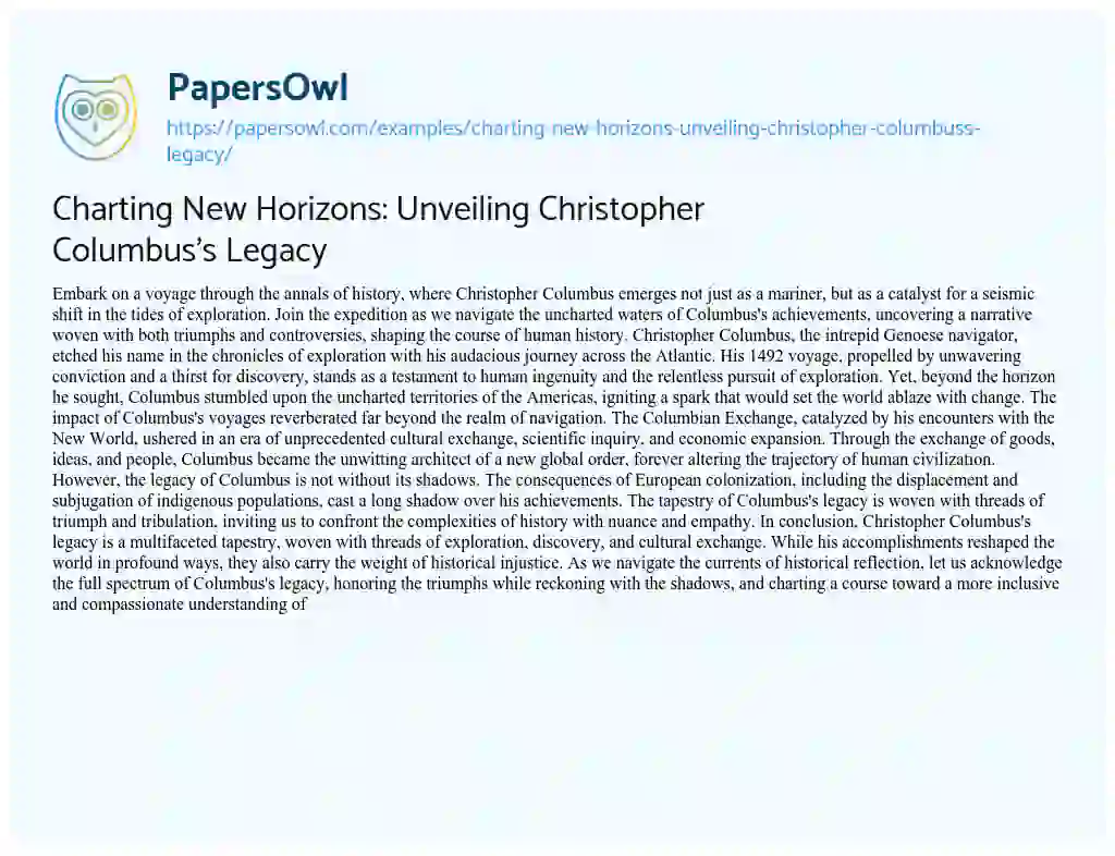 Essay on Charting New Horizons: Unveiling Christopher Columbus’s Legacy