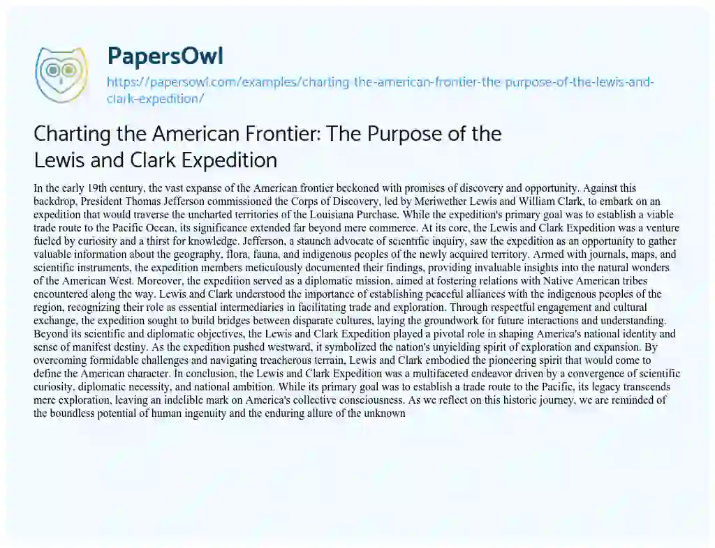 Essay on Charting the American Frontier: the Purpose of the Lewis and Clark Expedition