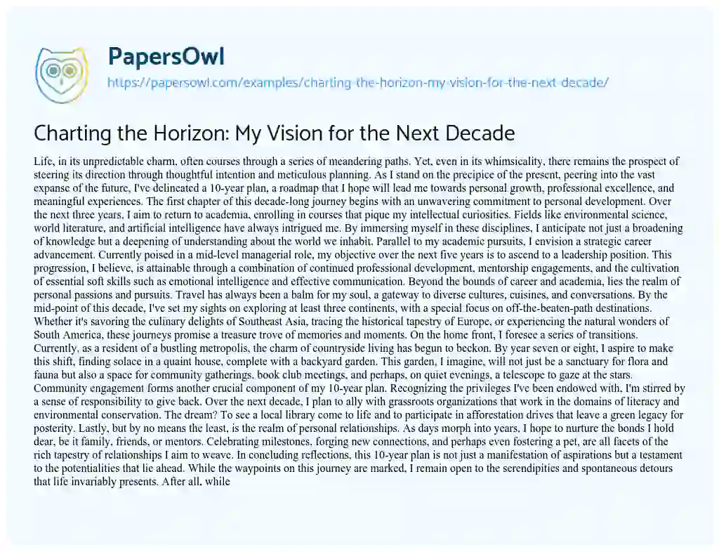 Essay on Charting the Horizon: my Vision for the Next Decade
