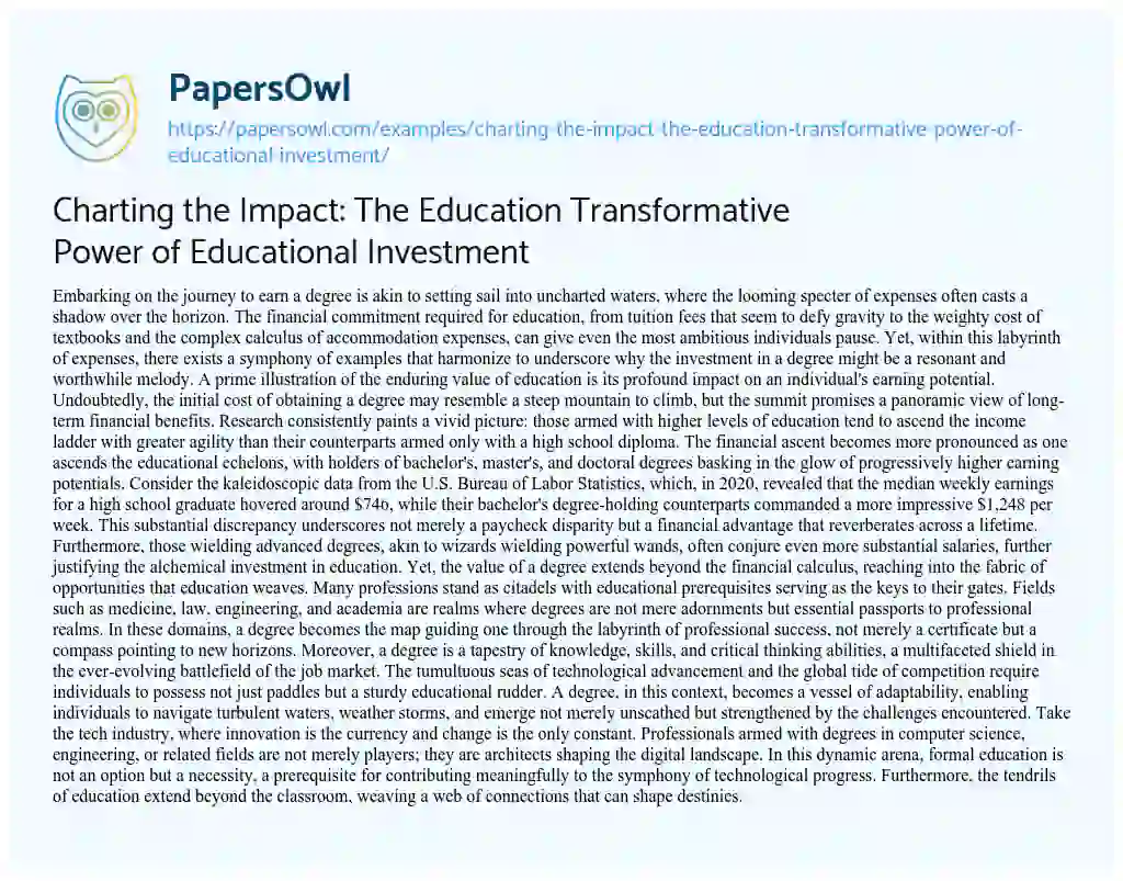 Essay on Charting the Impact: the Education Transformative Power of Educational Investment