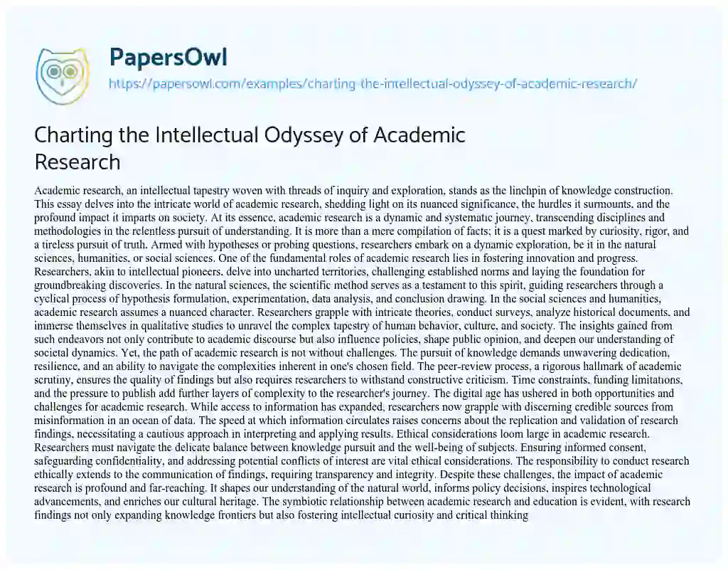 Essay on Charting the Intellectual Odyssey of Academic Research