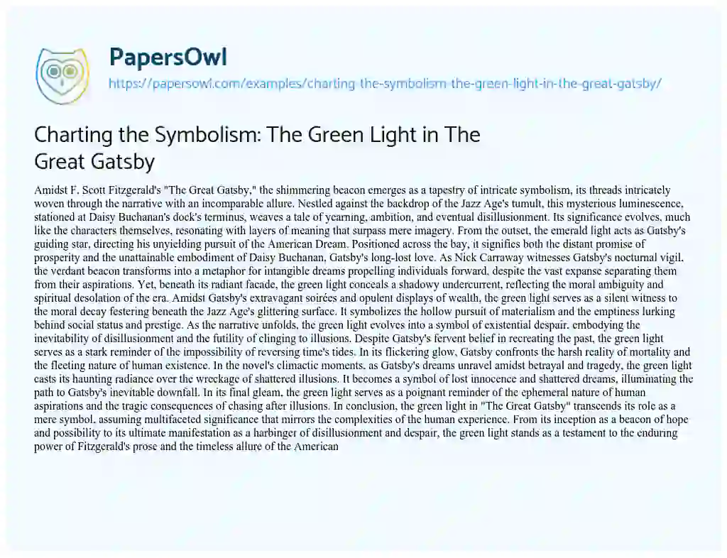 Essay on Charting the Symbolism: the Green Light in the Great Gatsby