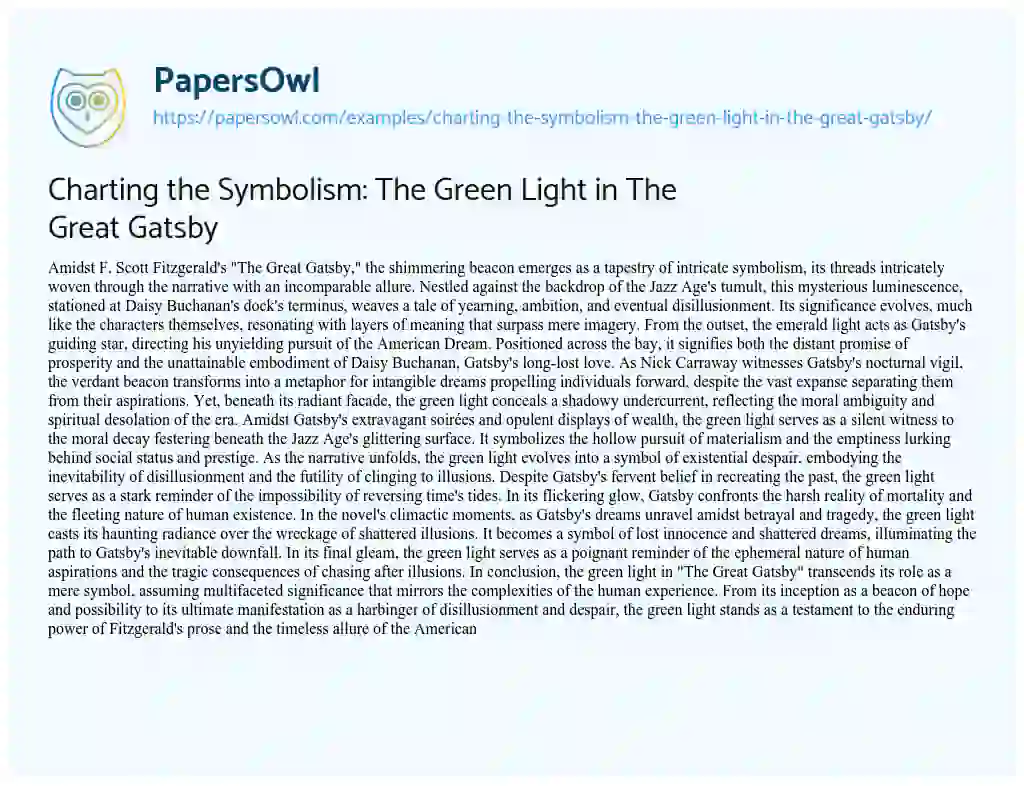 green light symbolism in the great gatsby essay