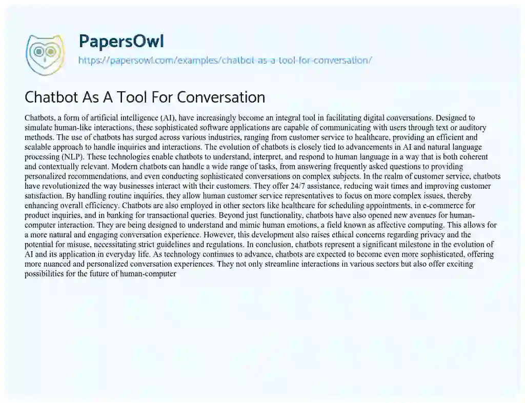 Essay on Chatbot as a Tool for Conversation