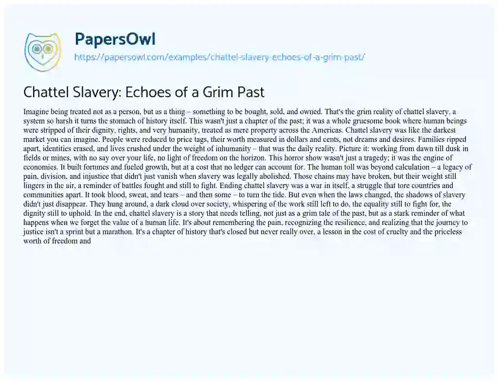Essay on Chattel Slavery: Echoes of a Grim Past