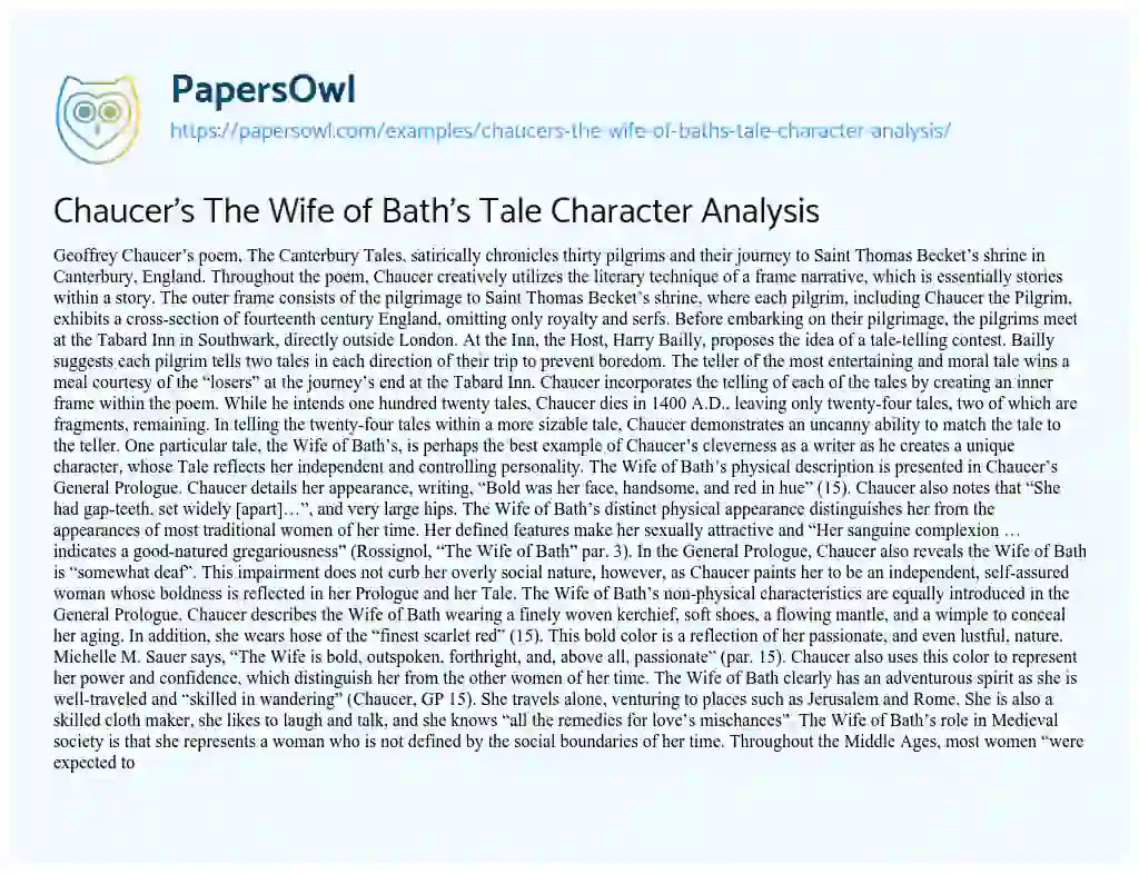 wife of bath critical analysis essay
