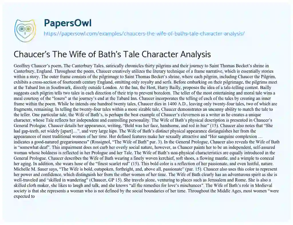 wife of bath's character analysis essay