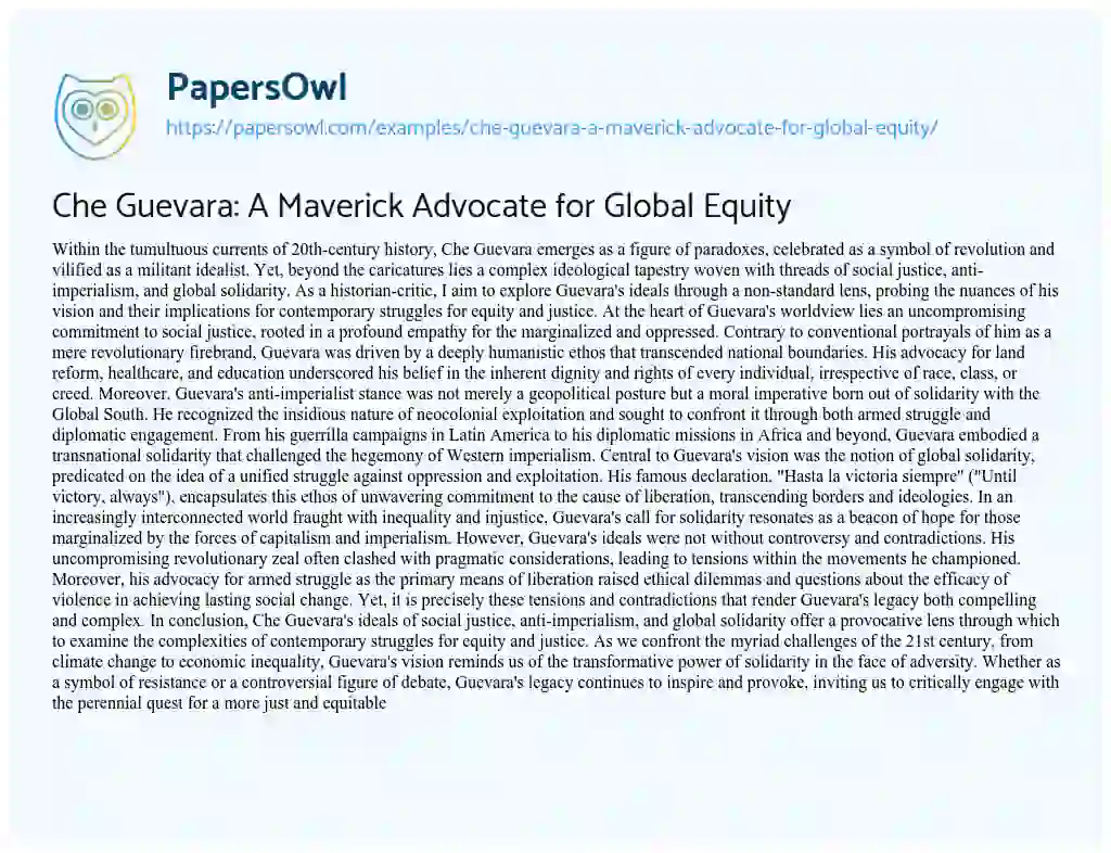 Essay on Che Guevara: a Maverick Advocate for Global Equity
