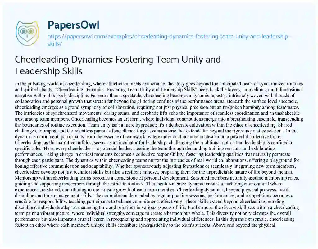 Essay on Cheerleading Dynamics: Fostering Team Unity and Leadership Skills