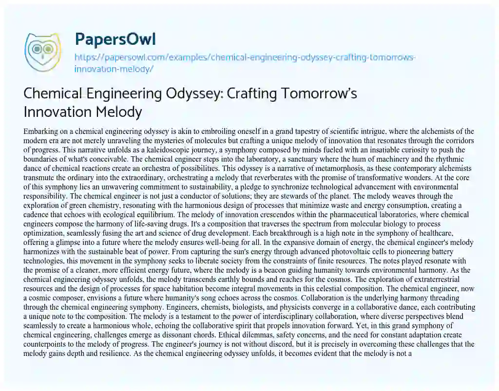Essay on Chemical Engineering Odyssey: Crafting Tomorrow’s Innovation Melody