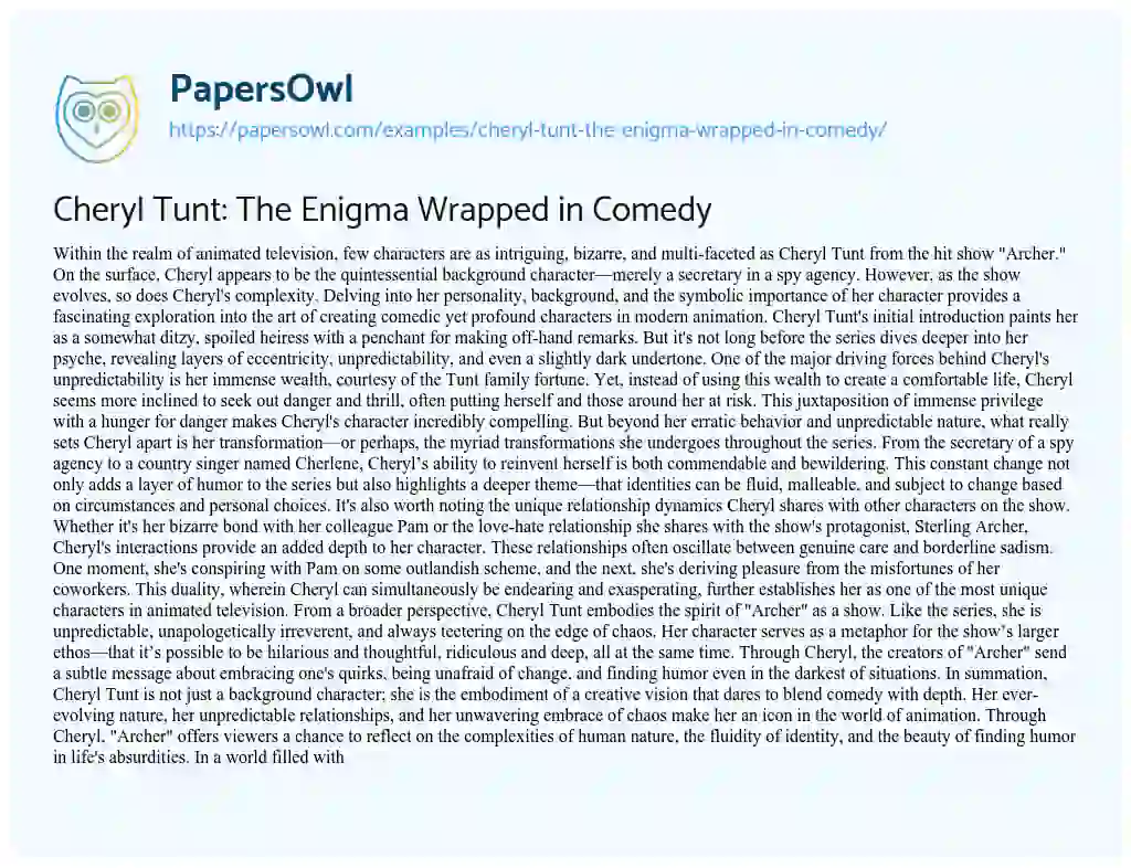 Essay on Cheryl Tunt: the Enigma Wrapped in Comedy