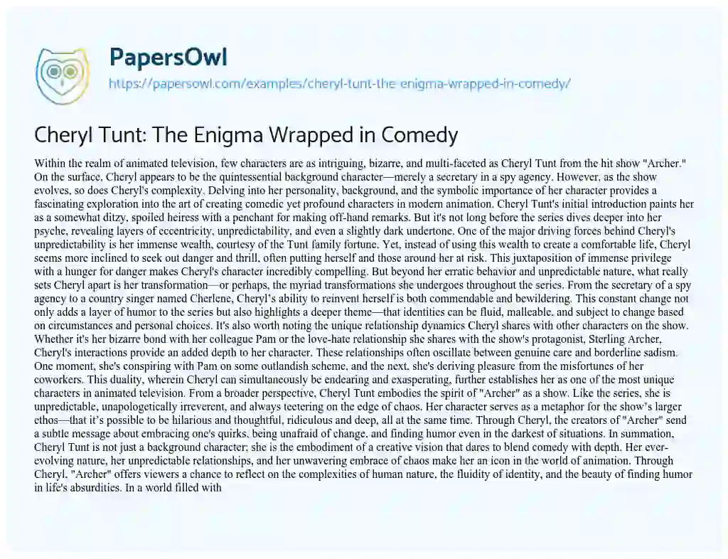 Essay on Cheryl Tunt: The Enigma Wrapped in Comedy