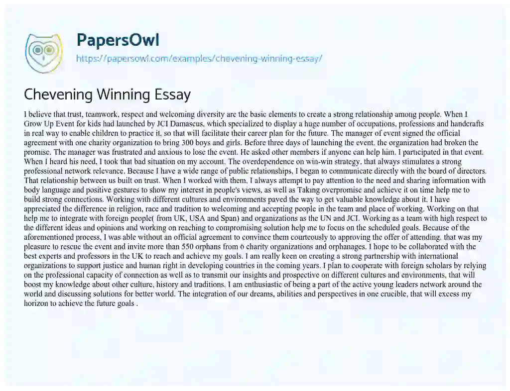 Essay on Chevening Winning Essay