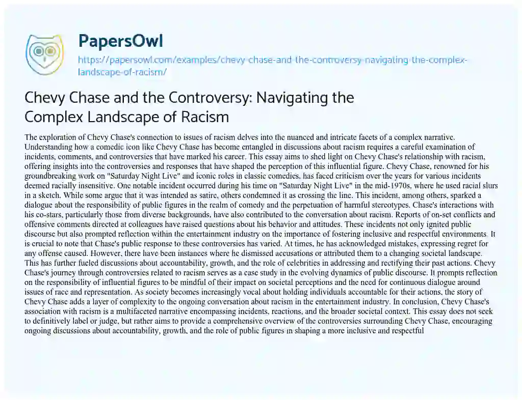 Essay on Chevy Chase and the Controversy: Navigating the Complex Landscape of Racism