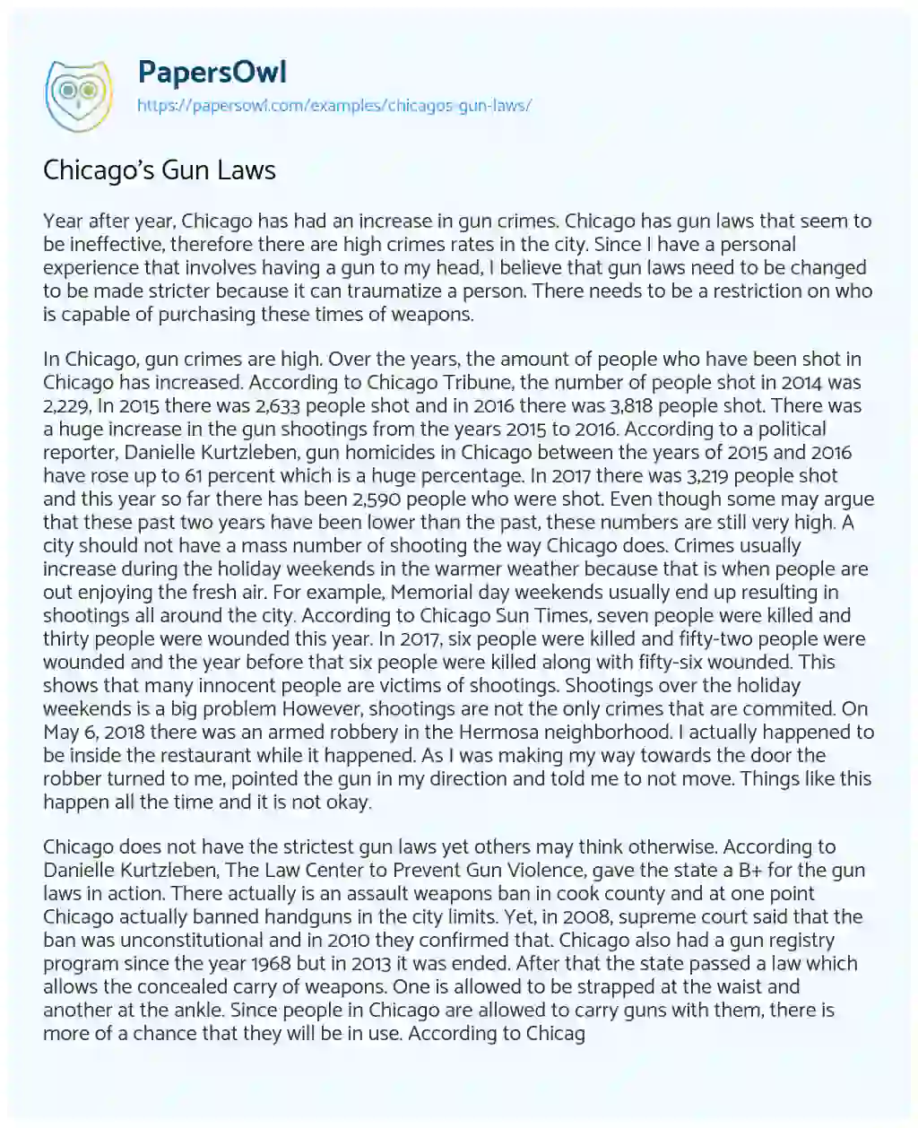 Essay on Chicago’s Gun Laws