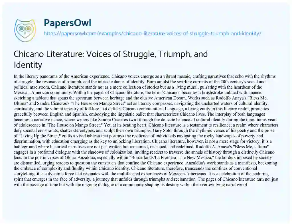 Essay on Chicano Literature: Voices of Struggle, Triumph, and Identity