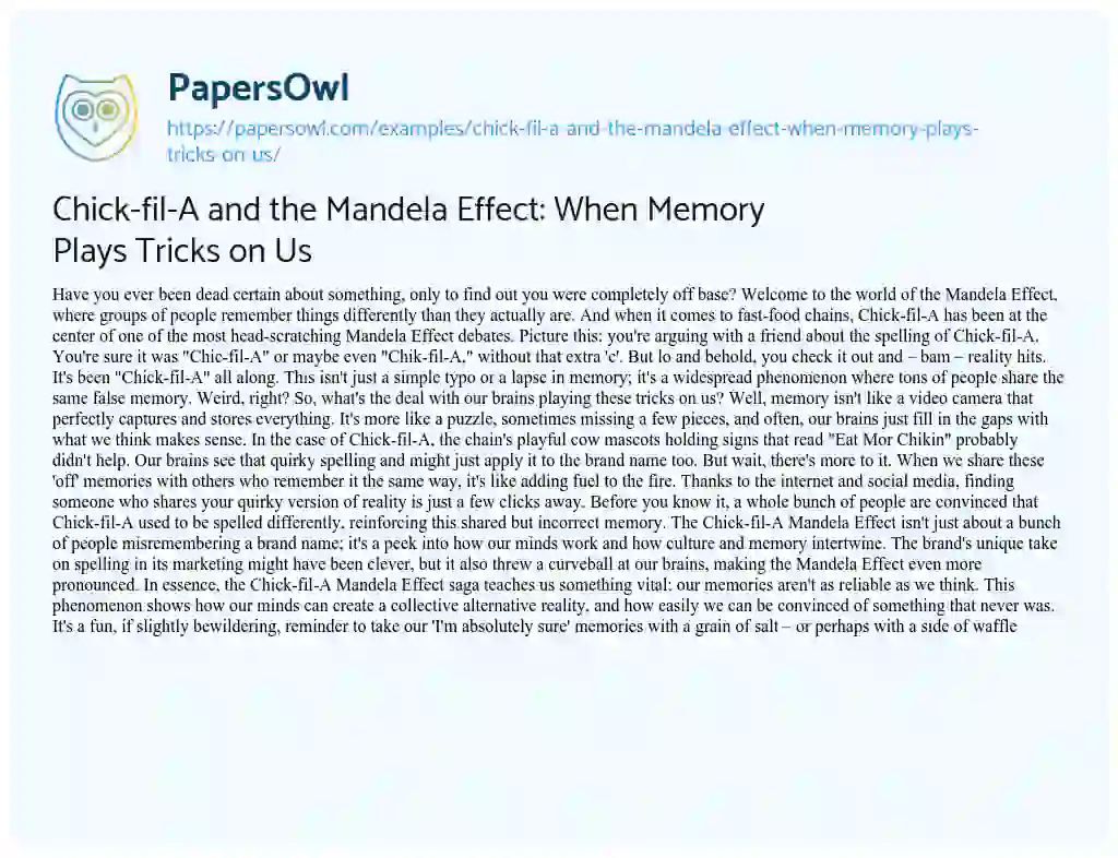 Essay on Chick-fil-A and the Mandela Effect: when Memory Plays Tricks on Us