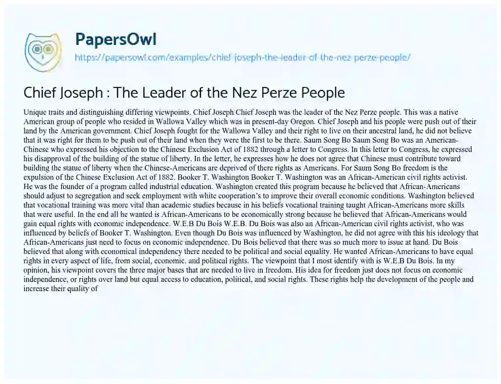 Essay on Chief Joseph : the Leader of the Nez Perze People