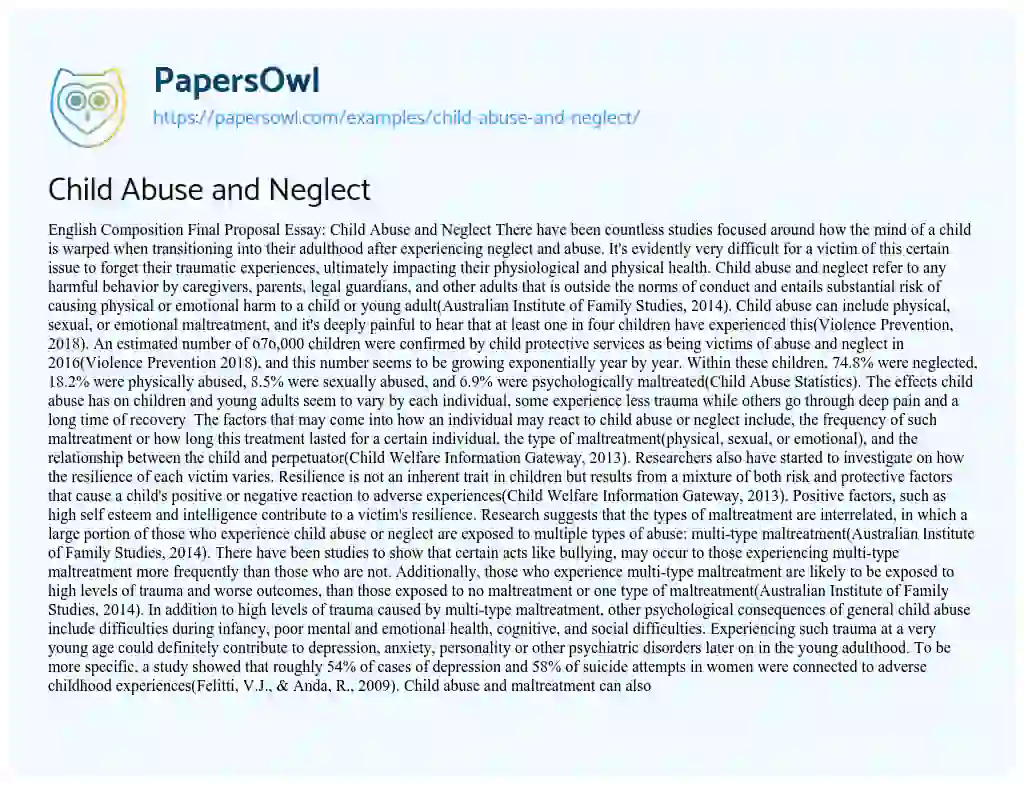 Child Abuse and Neglect essay