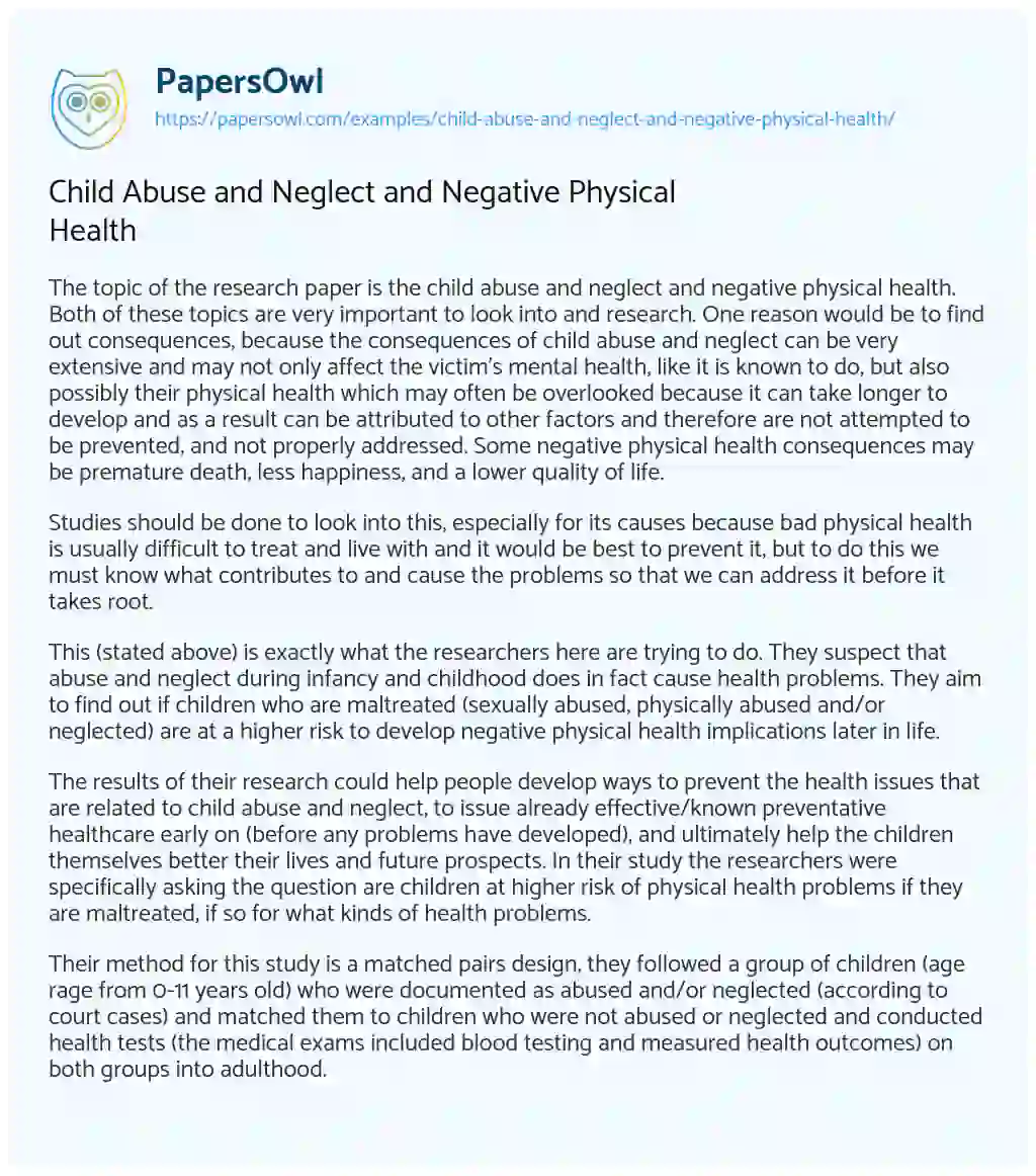 Essay on Child Abuse and Neglect and Negative Physical Health