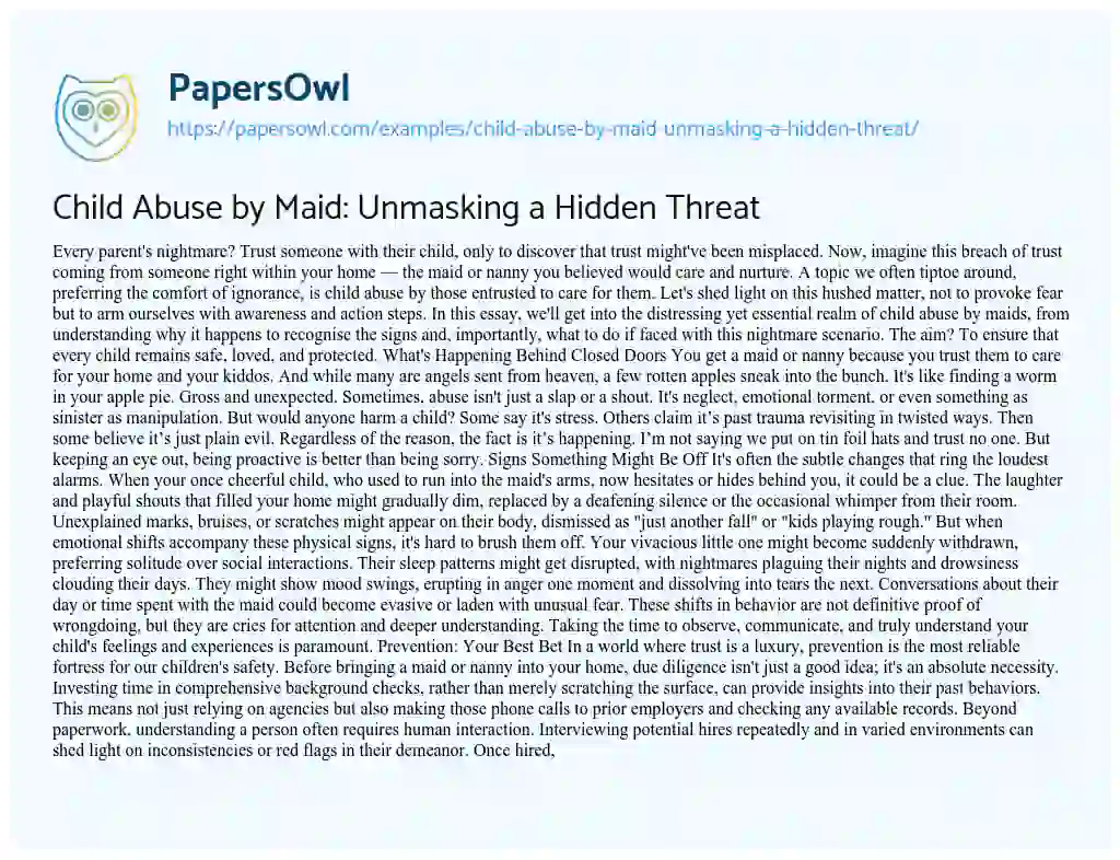 Essay on Child Abuse by Maid: Unmasking a Hidden Threat