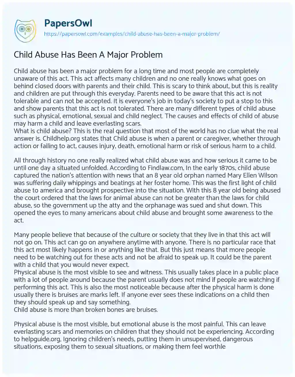 Essay on Child Abuse has been a Major Problem