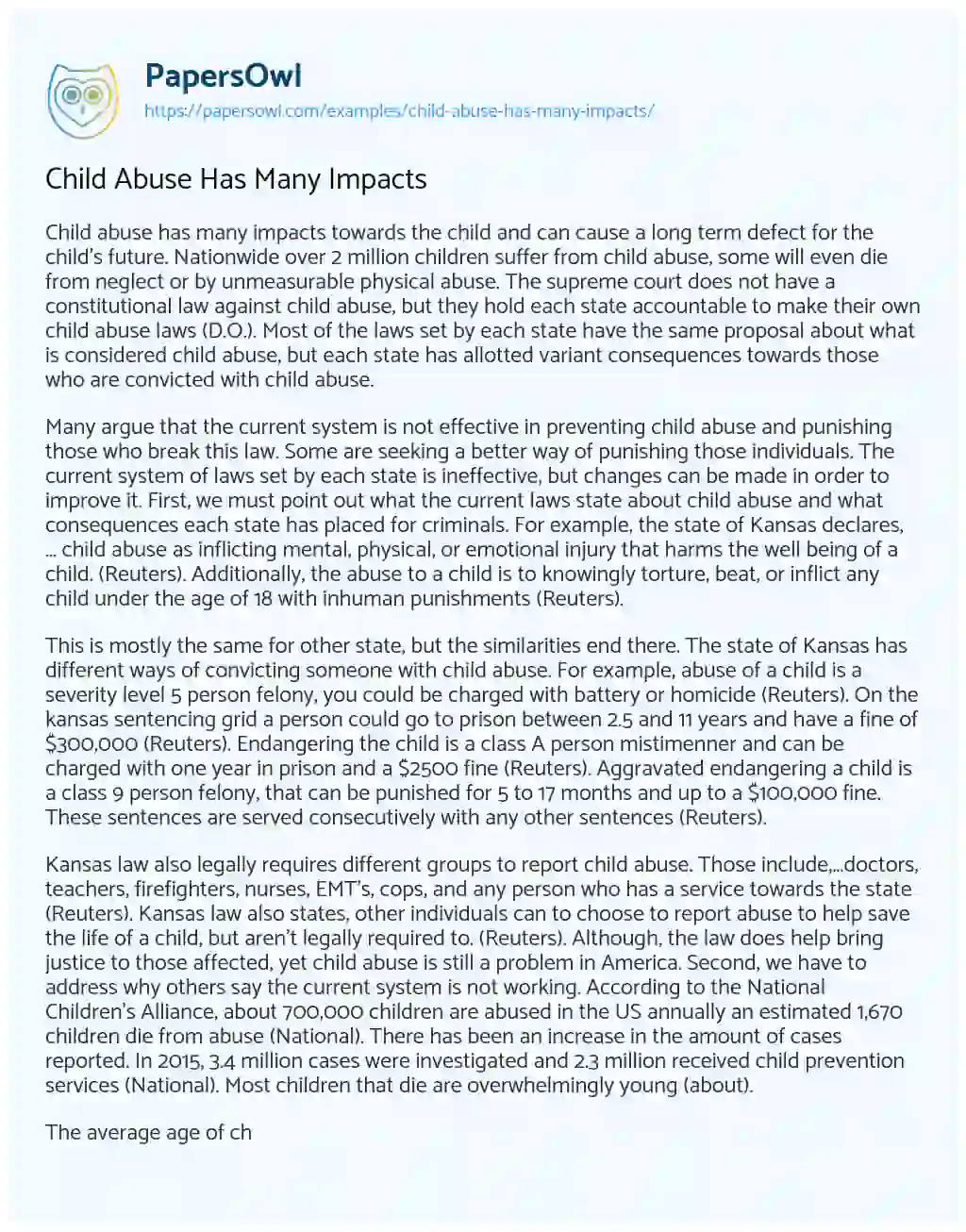Child Abuse has Many Impacts essay