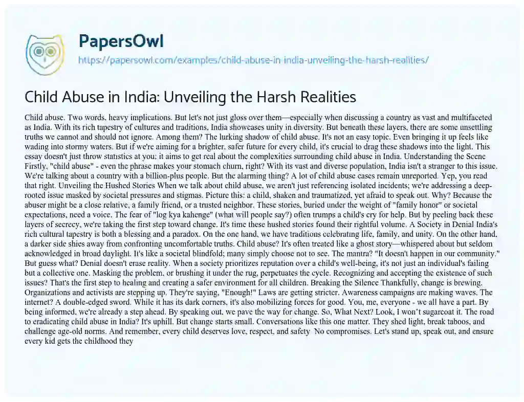Essay on Child Abuse in India: Unveiling the Harsh Realities