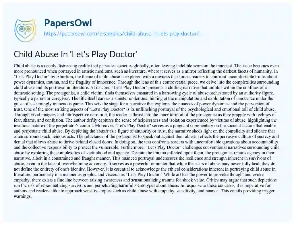 Essay on Child Abuse in ‘Let’s Play Doctor’