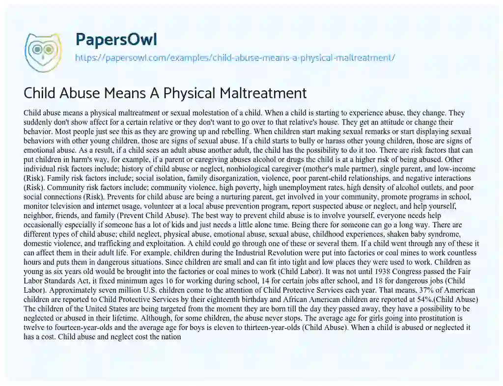 Child Abuse Means a Physical Maltreatment essay