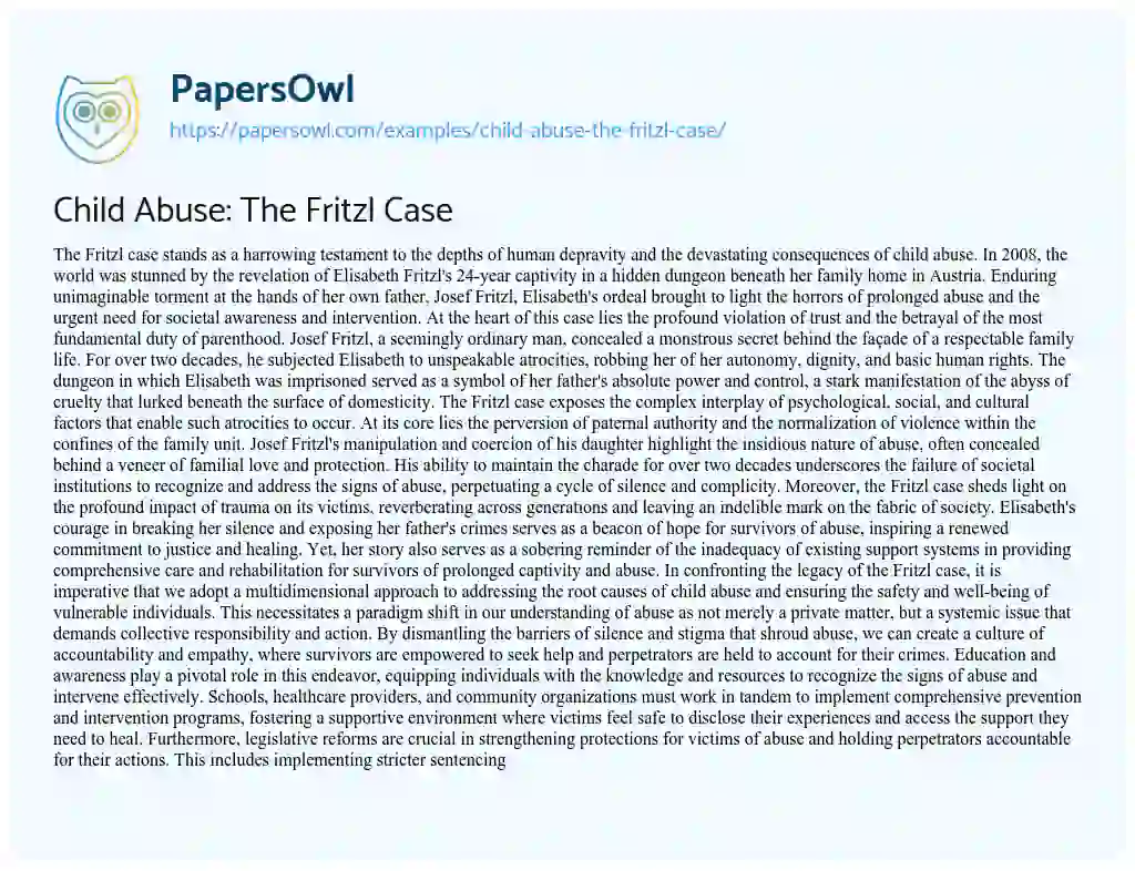 Essay on Child Abuse: the Fritzl Case