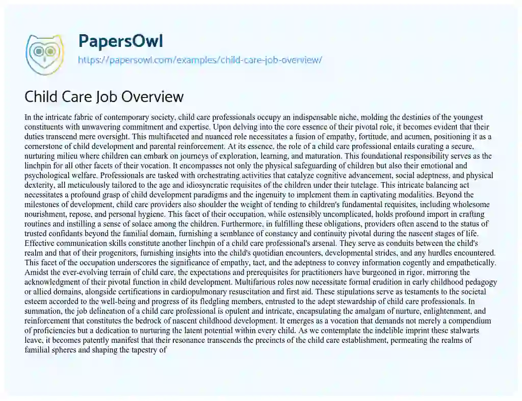 Essay on Child Care Job Overview