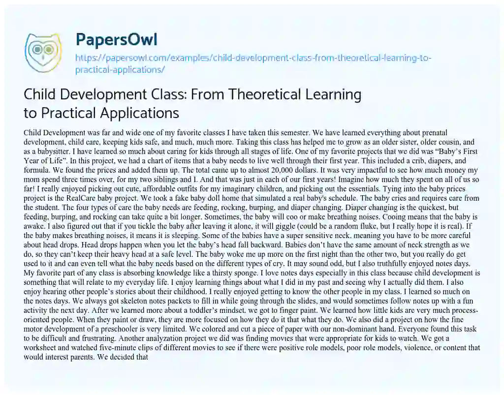 Essay on Child Development Class: from Theoretical Learning to Practical Applications