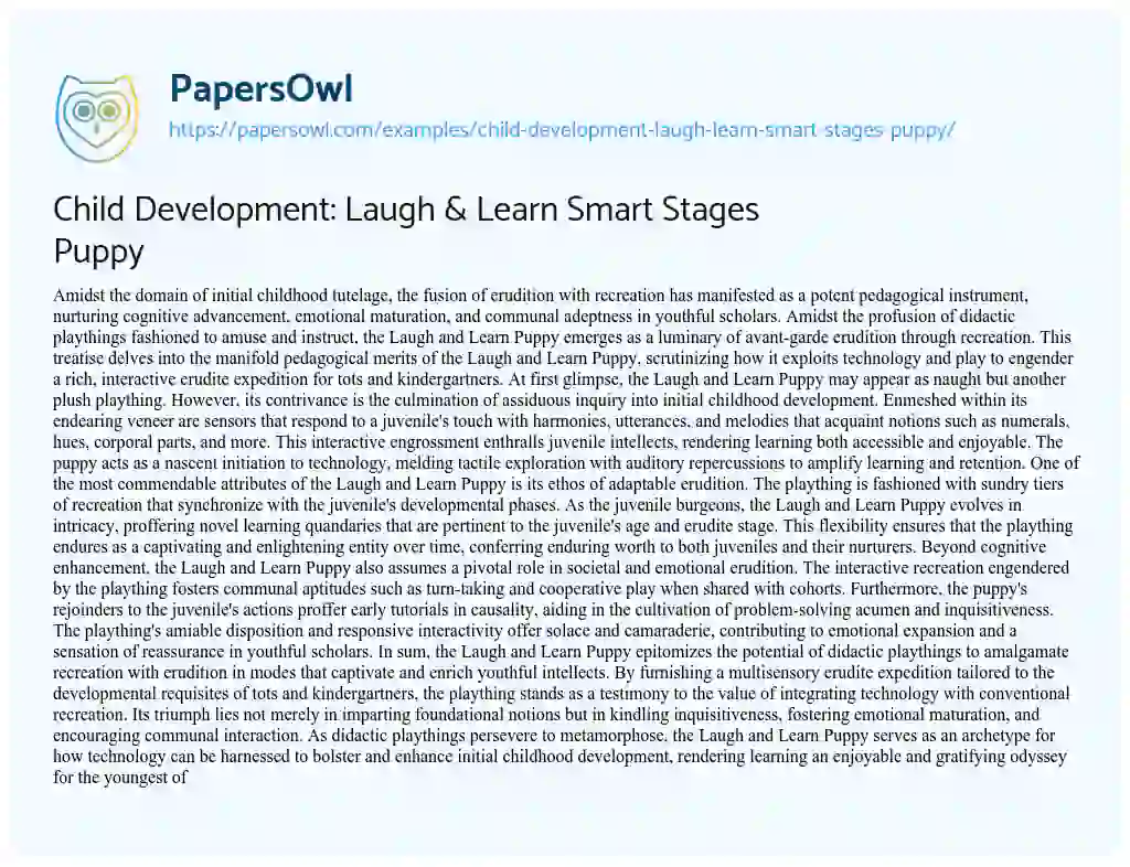 Essay on Child Development: Laugh & Learn Smart Stages Puppy