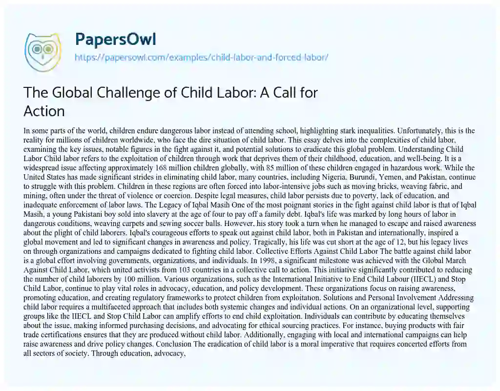 Essay on Child Labor and Forced Labor