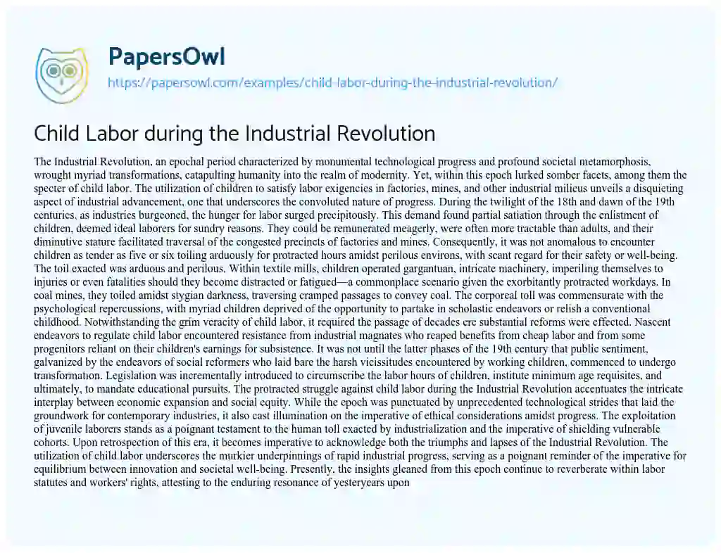 Essay on Child Labor during the Industrial Revolution
