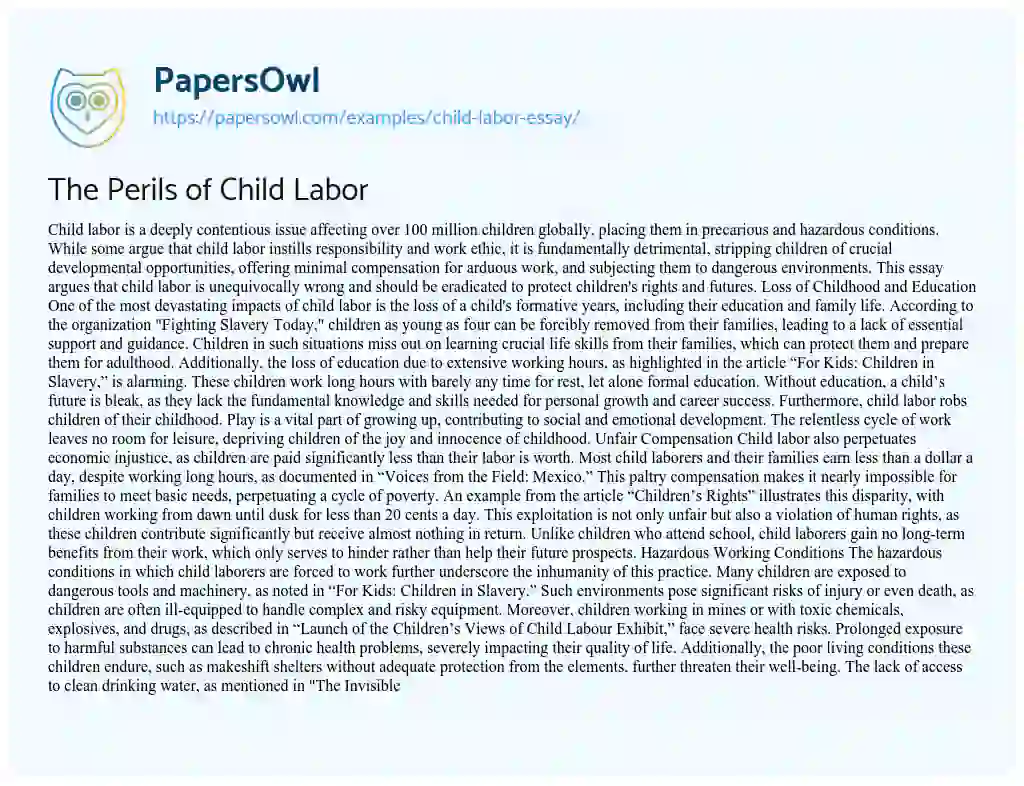 Essay on Child Labor Essay