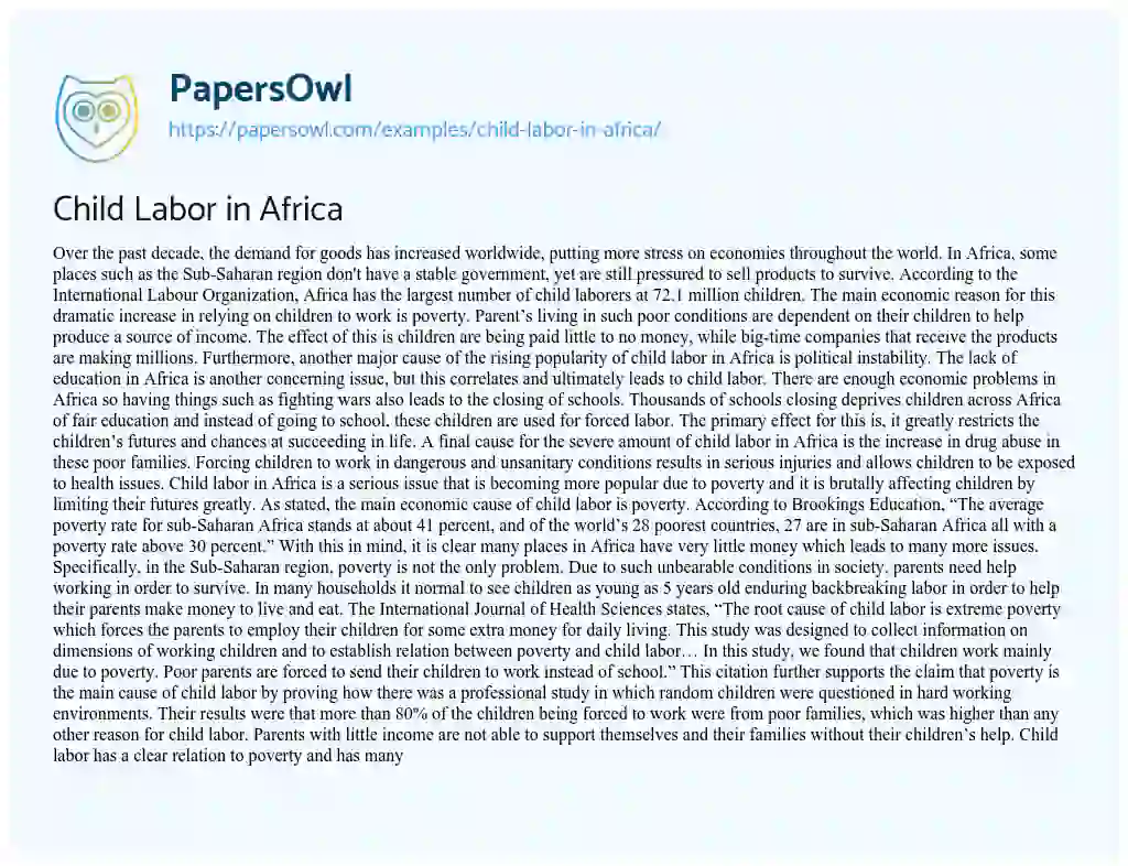 Essay on Child Labor in Africa