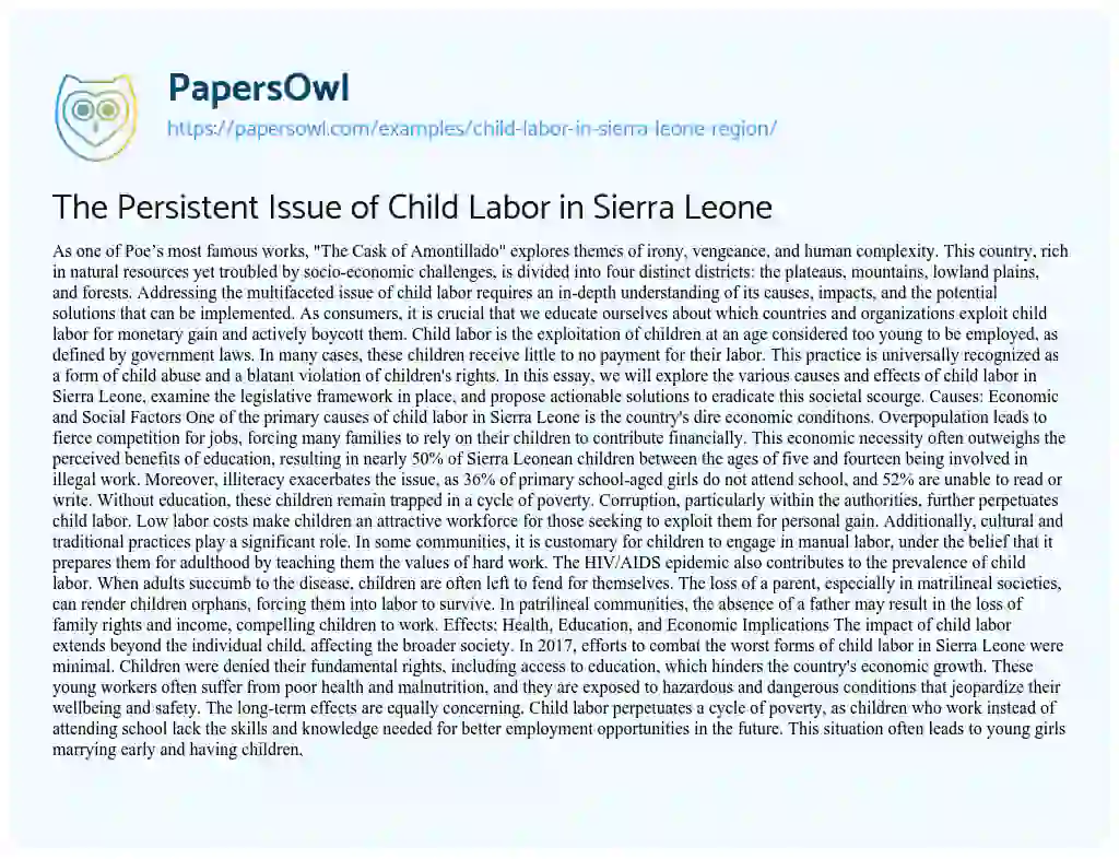 Essay on Child Labor in Sierra Leone Region