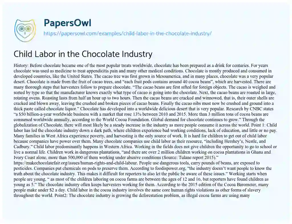 Child Labor in the Chocolate Industry essay