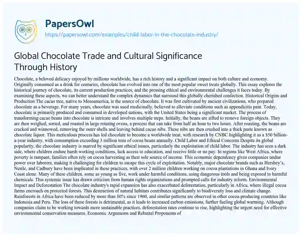 Essay on Child Labor in the Chocolate Industry