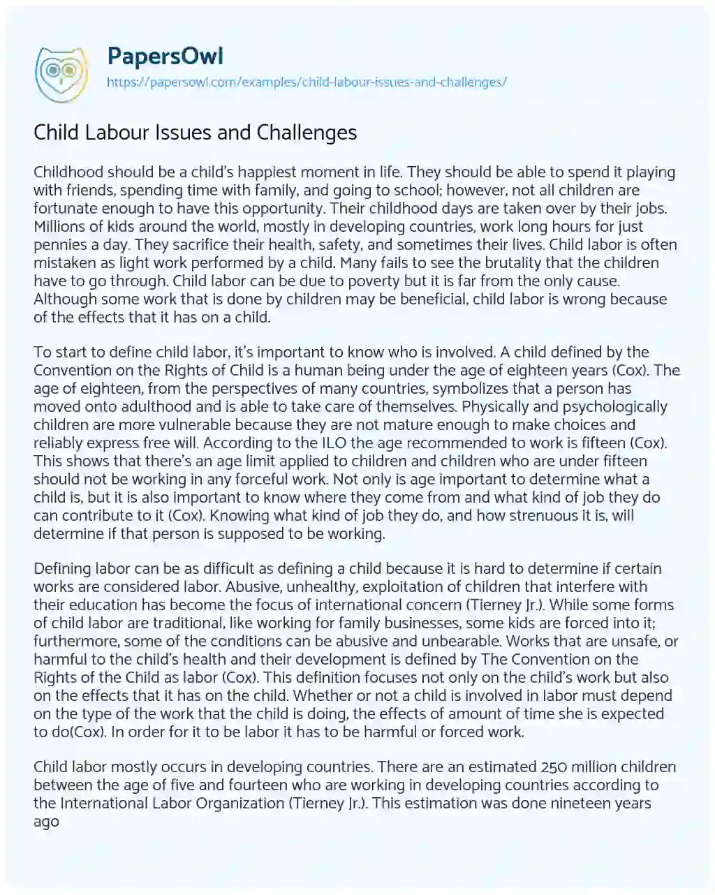 Child Labour Issues and Challenges - Free Essay Example - 2116 Words ...