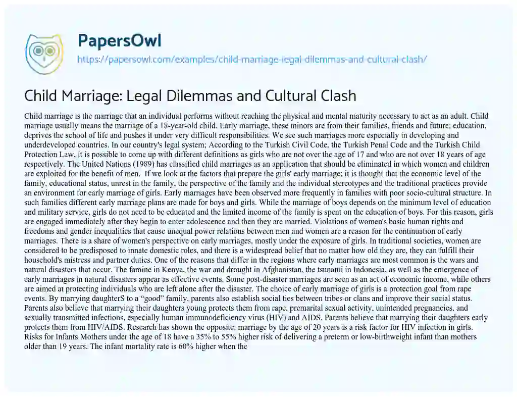 Essay on Child Marriage: Legal Dilemmas and Cultural Clash